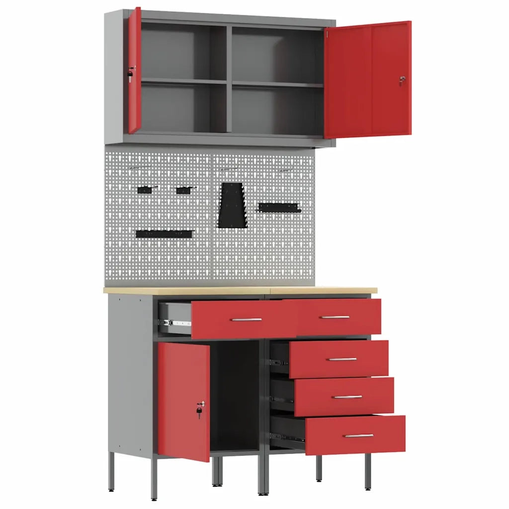 Mobile da lavoro 5 pcs Rosso Legno ingegnerizzato e acciaio 3321425