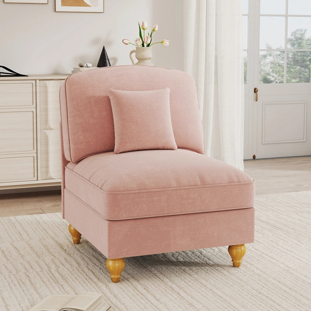 Divano cloud senza braccioli con rivestimento con balza rimovibile cuscino mobile in ciniglia rosa 79 × 75 × 23 cm