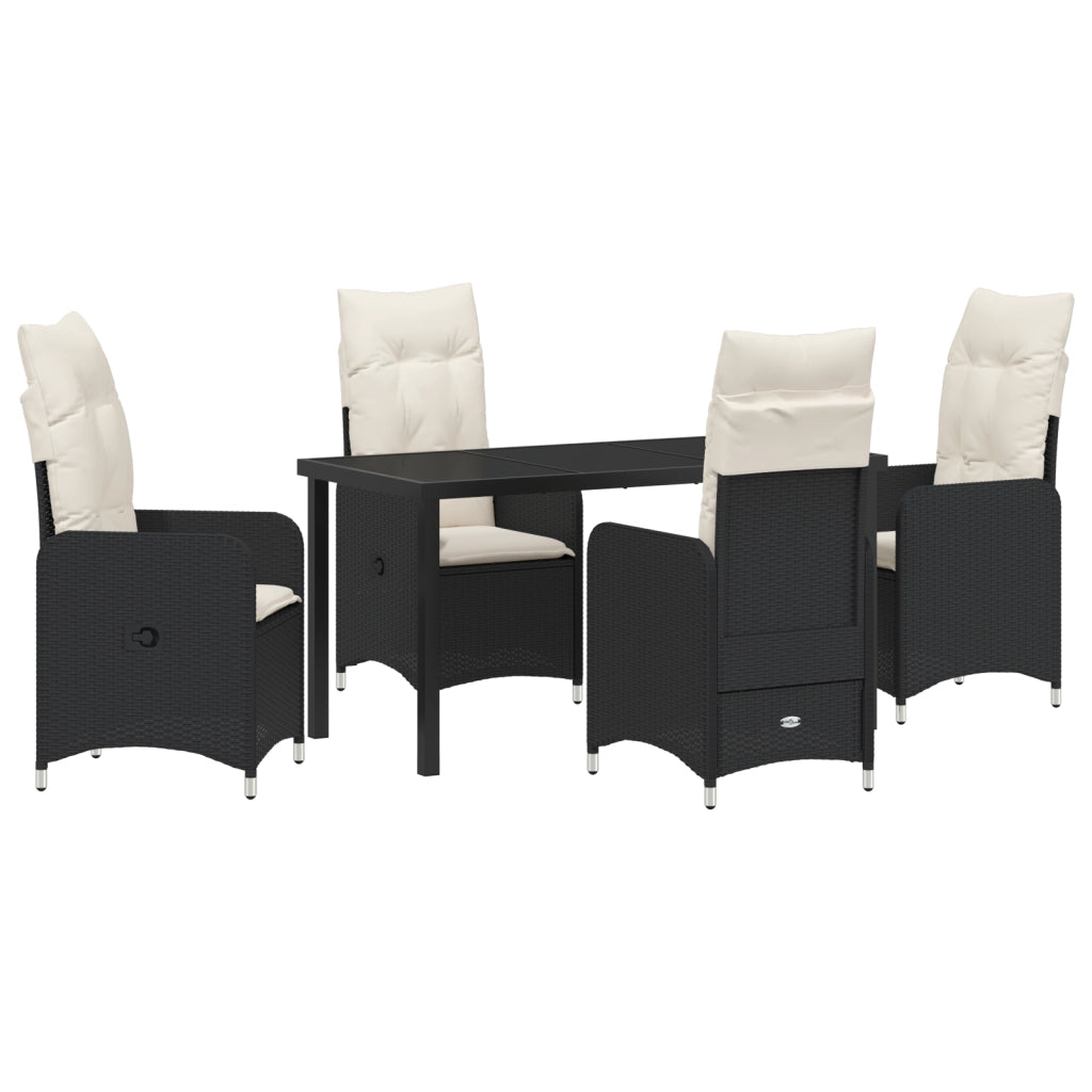 Set da Pranzo da Giardino 5 Pezzi con Cuscini Neri in Polyrattan