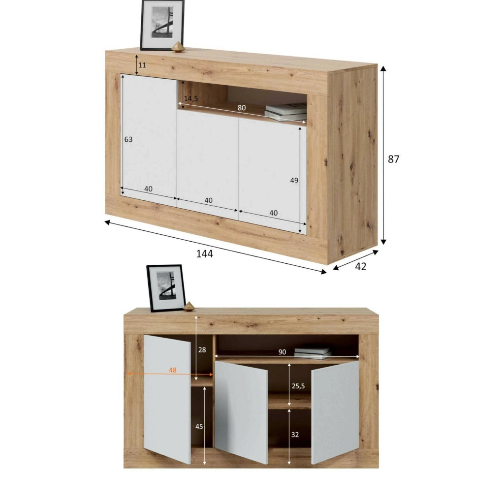 Madia Ilizia, Credenza 3 Ripiani, 144x42x87h cm Marrone Rovere Nodi