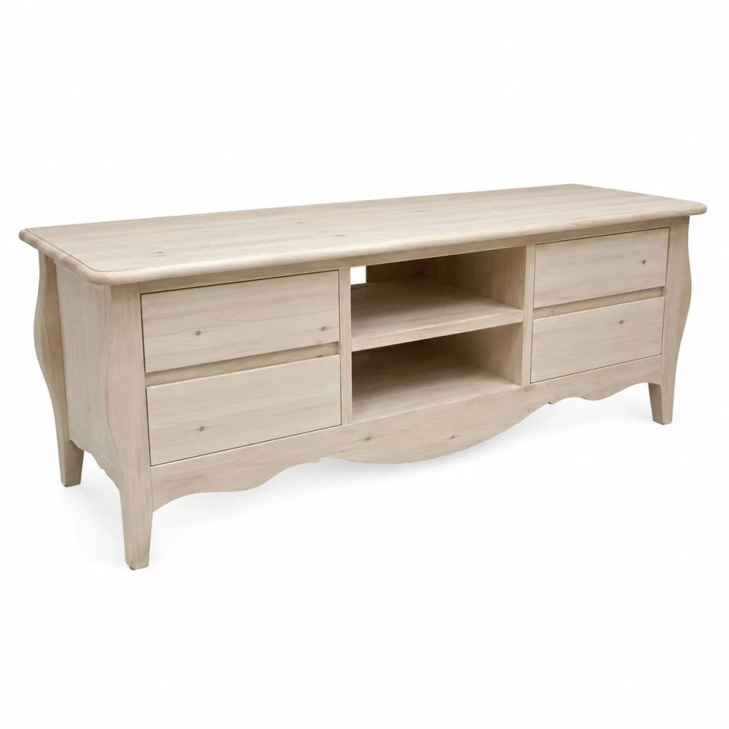 Porta tv  classico in legno bombato 4 cassetti grezzo l.182 p.50 h.61 (3026) - Mobili 2G
