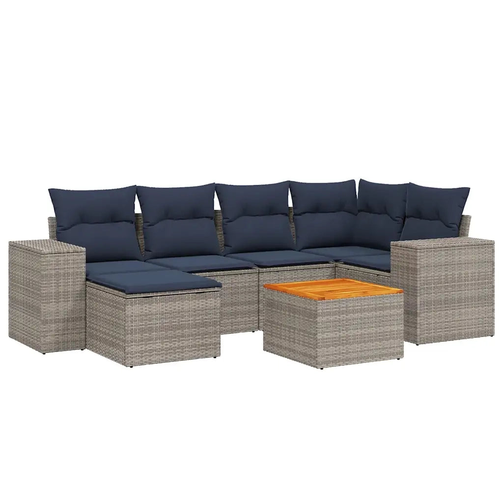 Set Divani da Giardino 7 pz con Cuscini Grigio in Polyrattan 3225550