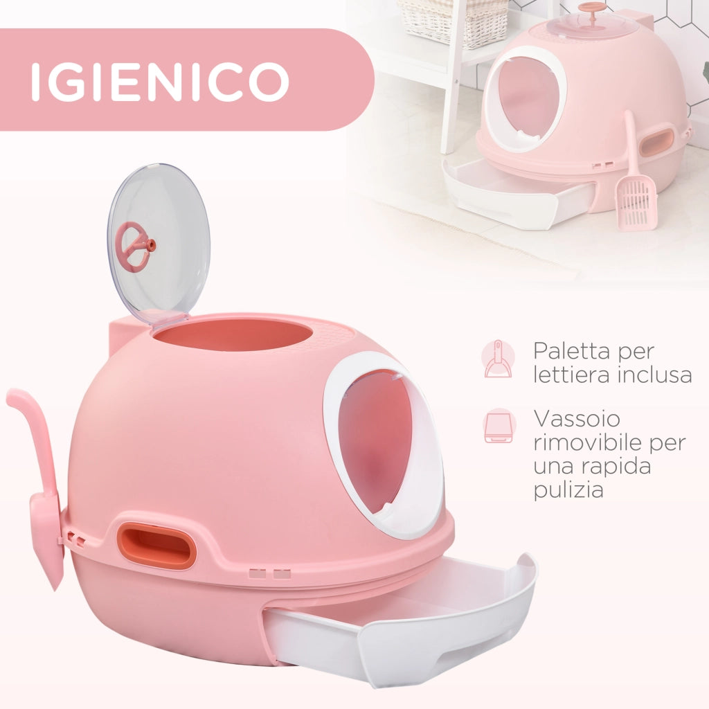 Lettiera per Gatti Chiusa con Vassoio Estraibile e 2 Ingressi ¨C Zephmum ¨C 47x55x44 cm, Rosa
