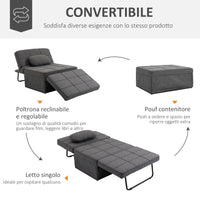 Pouf Letto Poltrona Schienale Reclinabile 95x179x78 cm in Tessuto Effetto Lino Grigio