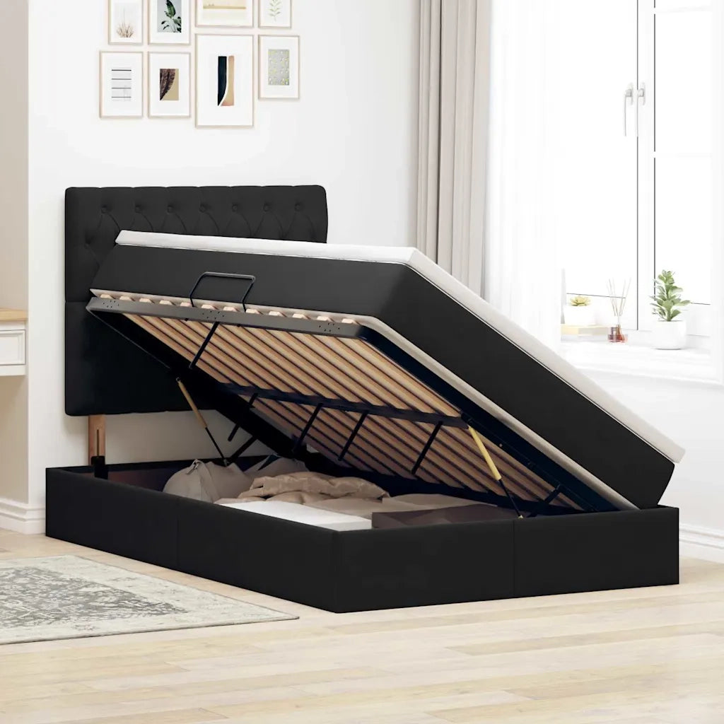 Letto con contenitore e materasso Nero 120 x 200 cm Velluto