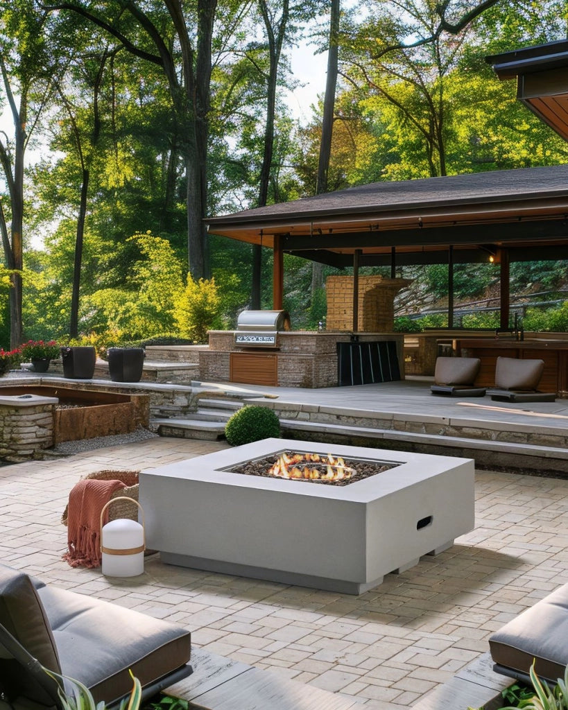 Focolare grigio chiaro 88 x 88 x 32 cm Riscaldatore per patio GRC Quadrato Accessorio per giardino e patio