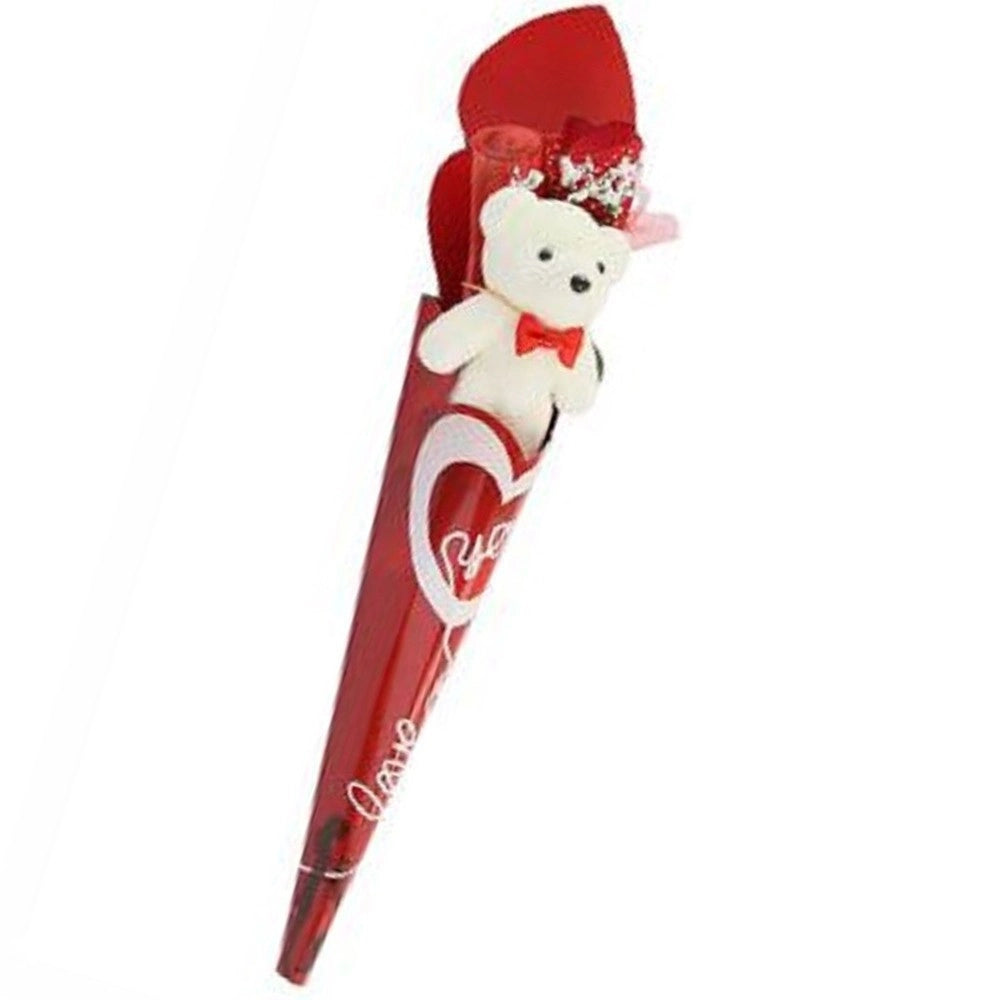 Trade Shop - Set Orsetto Bianco Peluche Con Fiore Love 40 Cm Idea Regalo San Valentino 63292 -