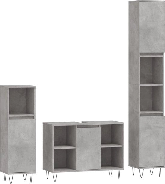 Set di arredo bagno 3 pezzi in legno lavorato con finitura betongrigio