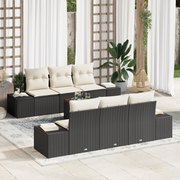Set di Divani da Giardino in 7 Pezzi con Cuscini Nero Polyrattan Acacia