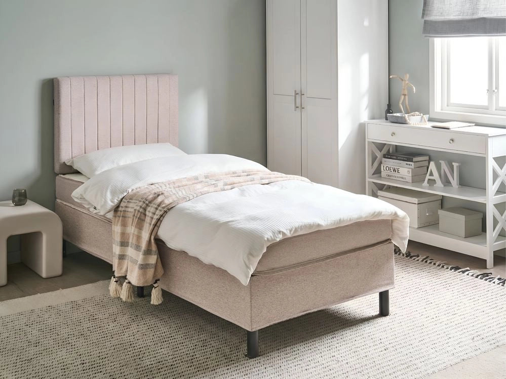 Letto singolo con testiera Materasso a molle insacchettate 90 x 200 cm Beige camera da letto