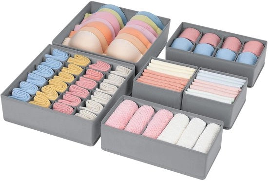 Set di Organizzatore da 6 pezzi, Organizzatore di biancheria da appendere, Sistema di ripostiglio per abbigliamento, Scatola di stoccaggio per tessuti per calze, reggisen, cravatte, abbigliamento per bambini (grigio)