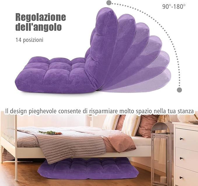 Sedia da Pavimento, Sedia Imbottita Regolabile in 14 Posizioni, Poltrona Salotto per Relax, Yoga, Lettura (Viola)
