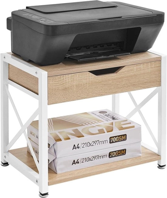 Supporto per Stampante da Scrivania con Organizzatore Multifunzione, Supporto per Stampante in Legno con Cassettiere di Caricamento - Legno Liscio