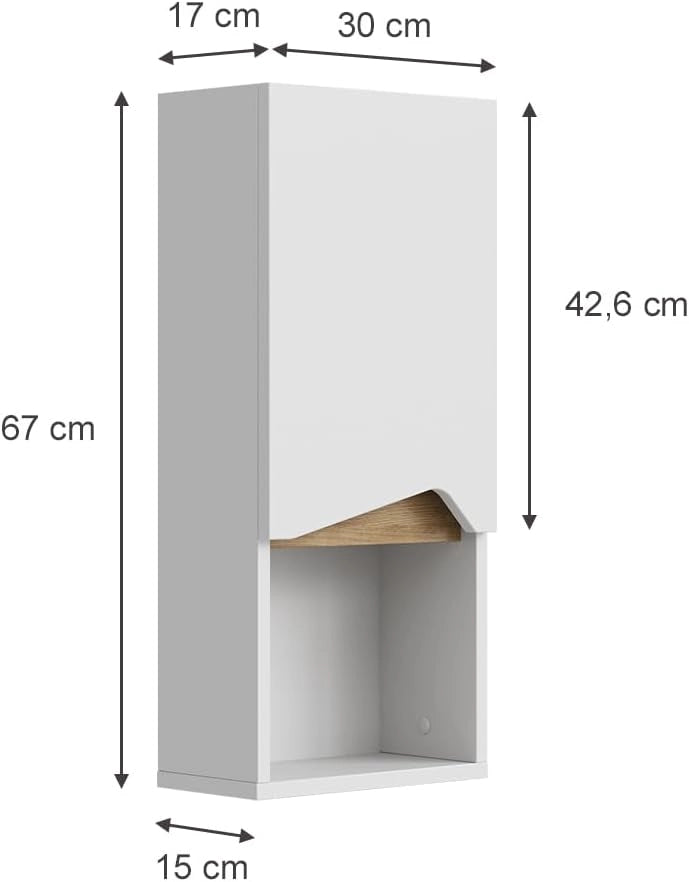 Mobile bagno Marelle, Bianco/Artisan, 30 x 67 cm con porta e scomparto aperto, per montaggio a parete per una conservazione salvaspazio