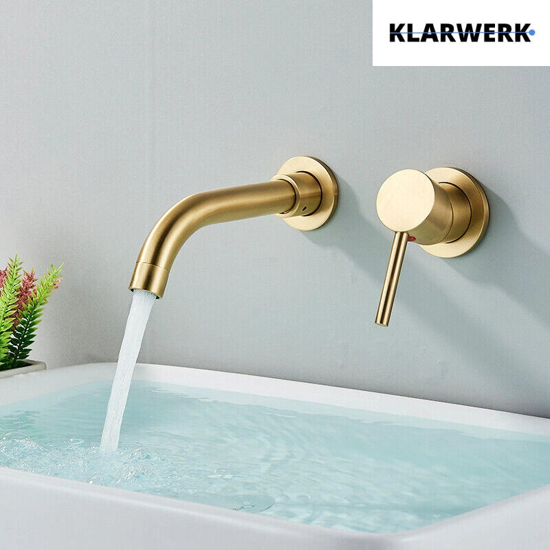 NAVIS |Rubinetto da bagno montaggio a parete in 2 parti oro spazzolato semplice in acciaio inox a parete per bagno|Miscelatore  gastronomico per hotel