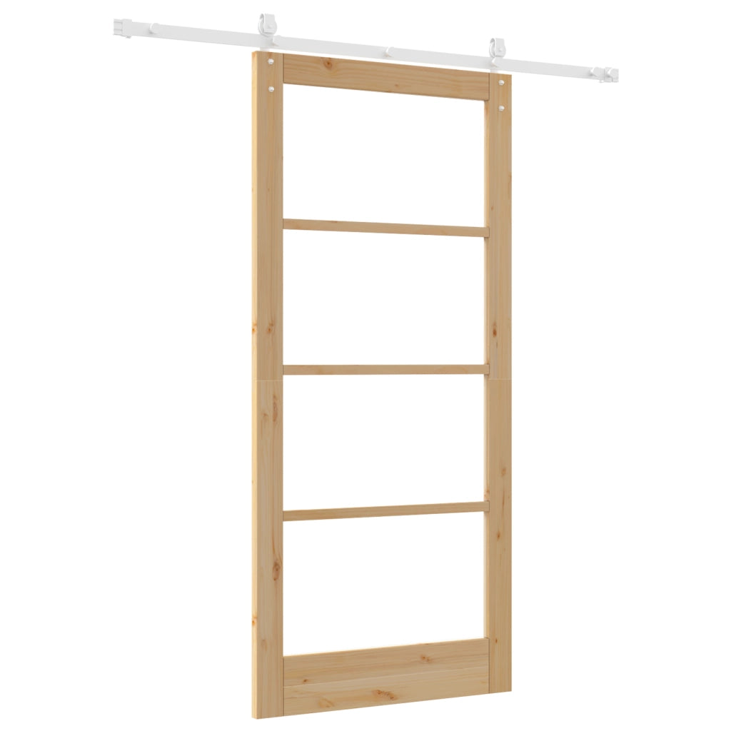 Porta Scorrevole con Set di Accessori 93x202 cm Legno Massello di Pino