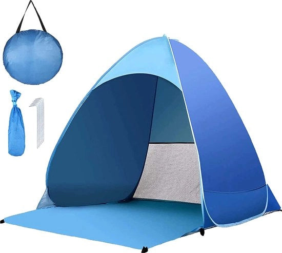 Tenda da spiaggia pop-up, tenda da spiaggia automatica leggera da trasportare, ombreggiatura per 2-3 persone, inclusa borsa da trasporto e ganci da terra, protezione UV, tenda da spiaggia per campeggio familiare