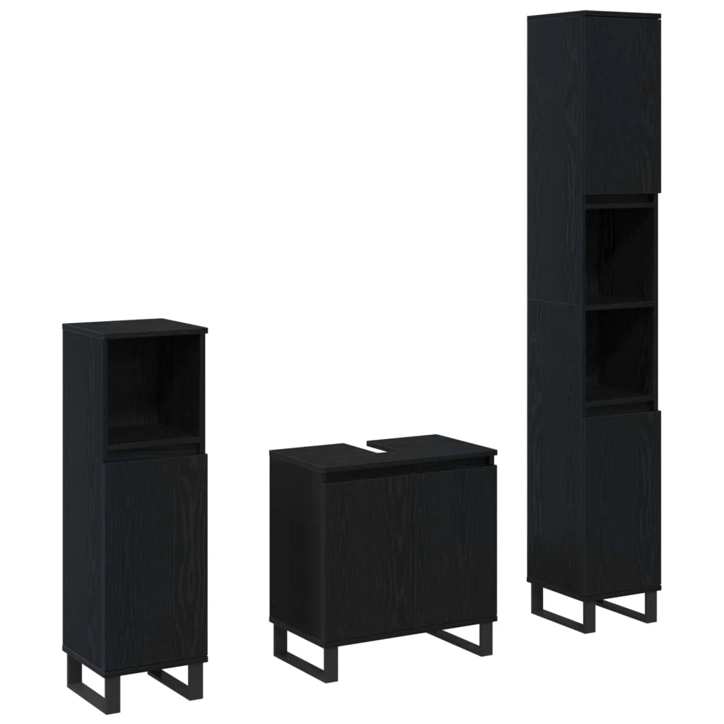 Set di mobili per il Bagno | Armadio da bagno Montaggio a parete 3 pz Rovere Nero