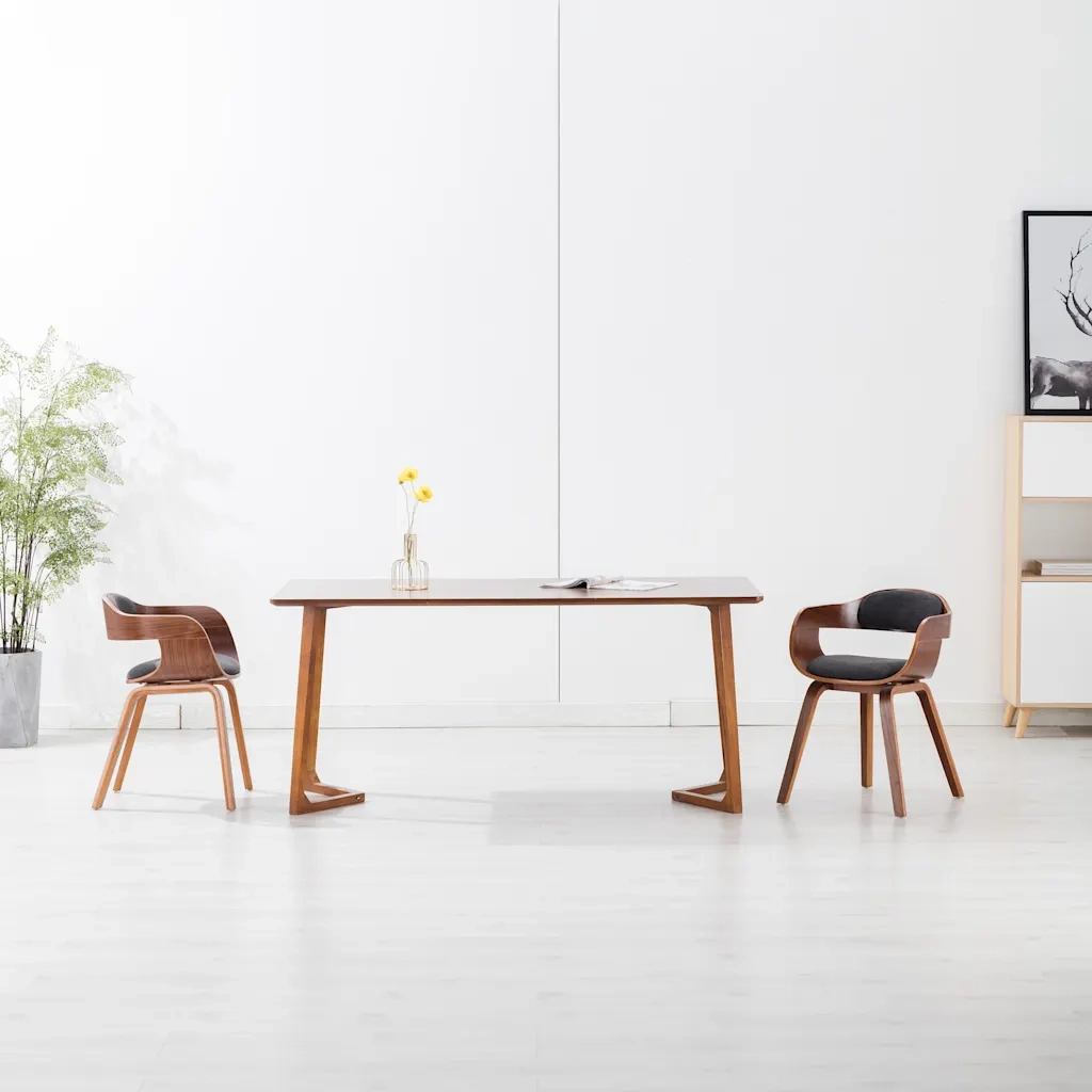 Sedia da Pranzo | Sedie da cucina Grigio Scuro in Tessuto e Legno Curvato