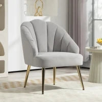Poltrona in Velluto da Camera e Salotto a Conchiglia Stile Art Deco, Acciaio, 63x65x84 cm, Grigio