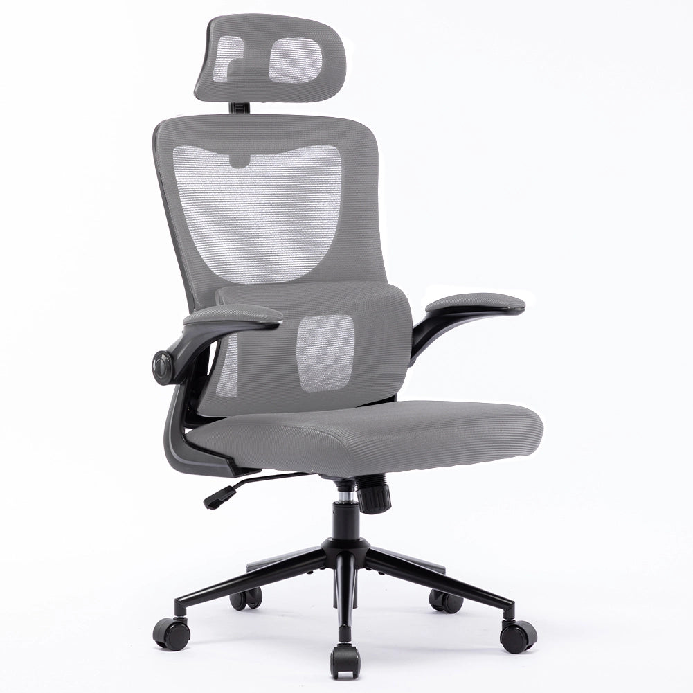 Sedia da Ufficio Ergonomica Grigio Rete Traspirante Supporto Lombare Poggiatesta