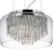 Lampadario Contemporaneo Curva Acciaio Cromo Vetro Trasparente 4 Luci G9