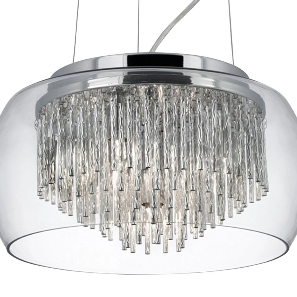 Lampadario Contemporaneo Curva Acciaio Cromo Vetro Trasparente 4 Luci G9