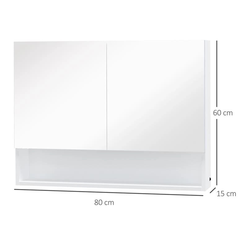 ARMADIETTO CON SPECCHIO A MURO E LUCI A LED E RIPIANO 80X15X60CM