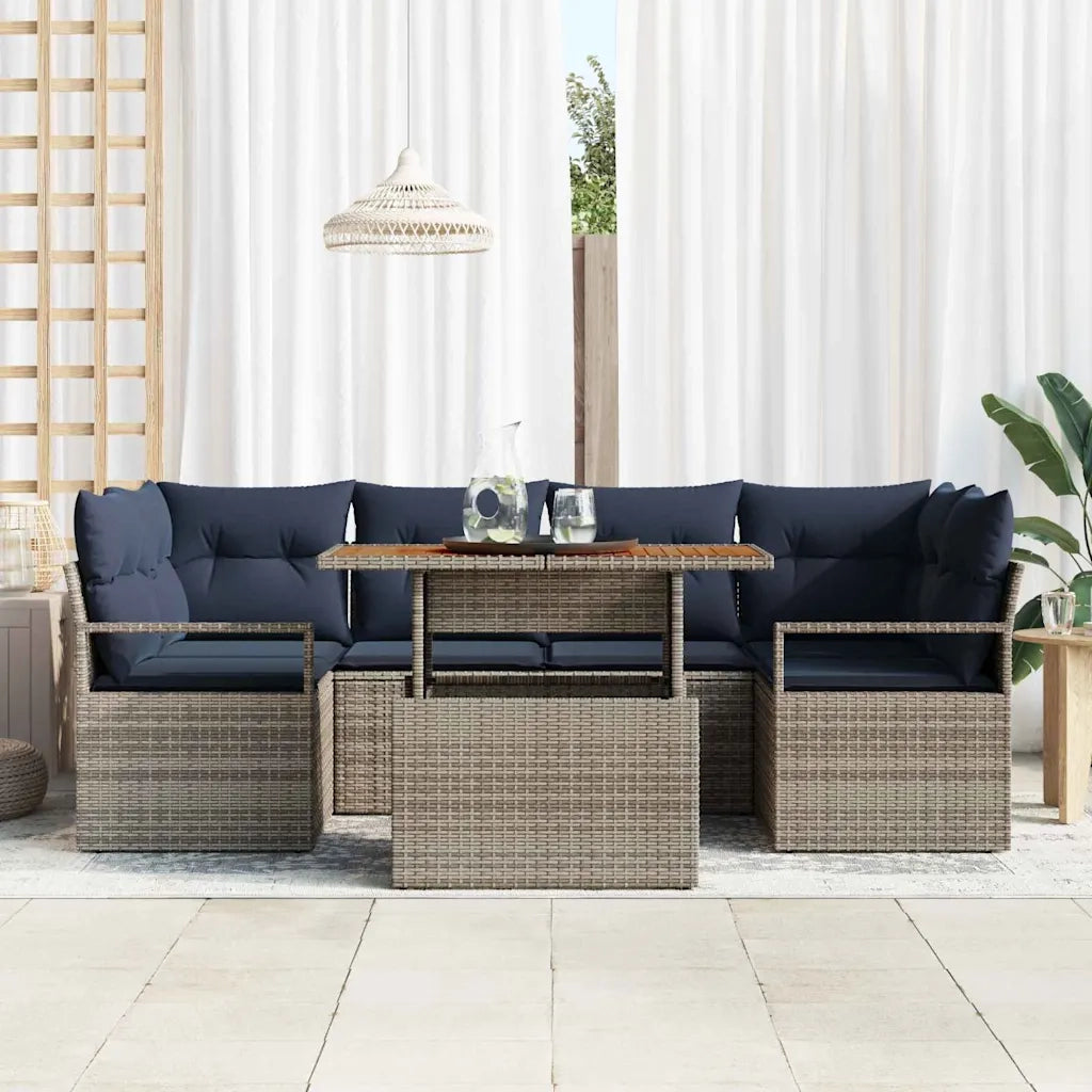 Set Divano da Giardino con cuscino 7 pcs grigio e blu navy