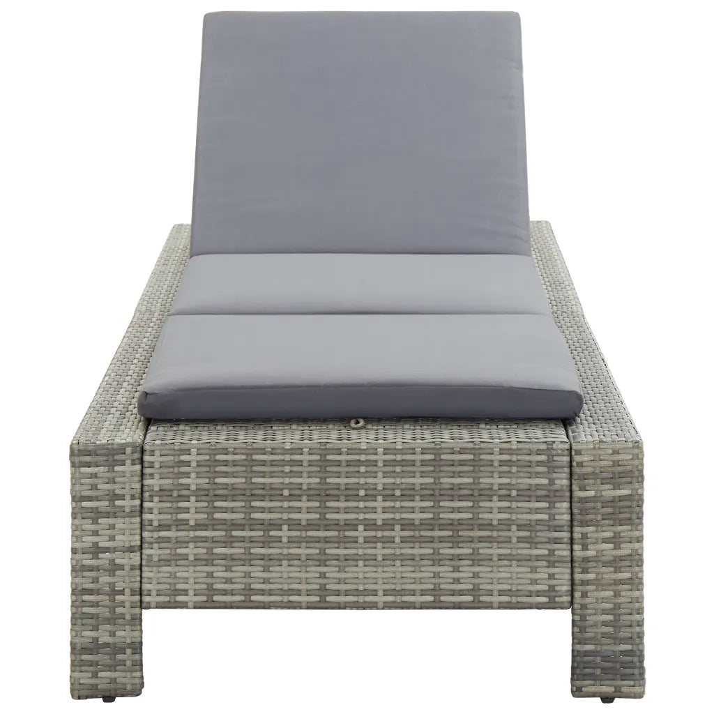 Lettino Prendisole con Cuscino in Polyrattan Grigio 46236