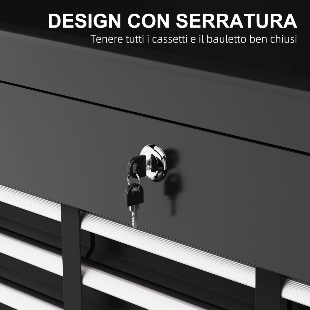 Cassetta per Attrezzi a 6 Cassetti in Acciaio con Serratura, 60x26x34cm, Nero