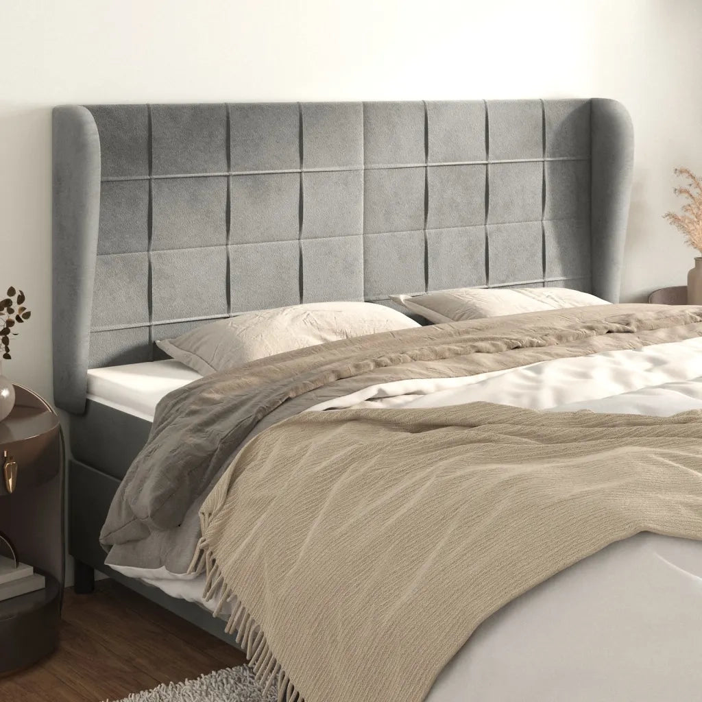 Testiera | Testata ad Orecchio Grigio Chiaro 183x23x118/128 cm in Velluto