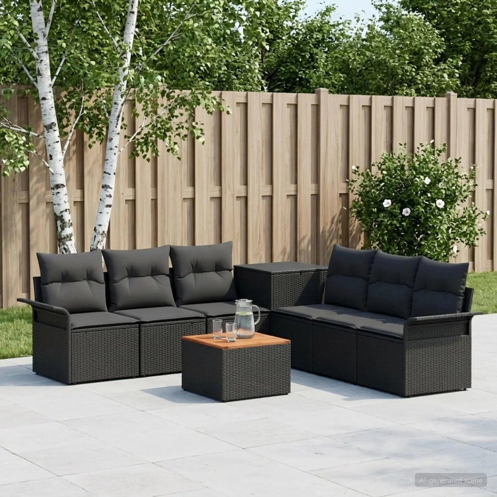 Set di divani 8 pz Nero Rattan sintetico e Acciaio 3447996