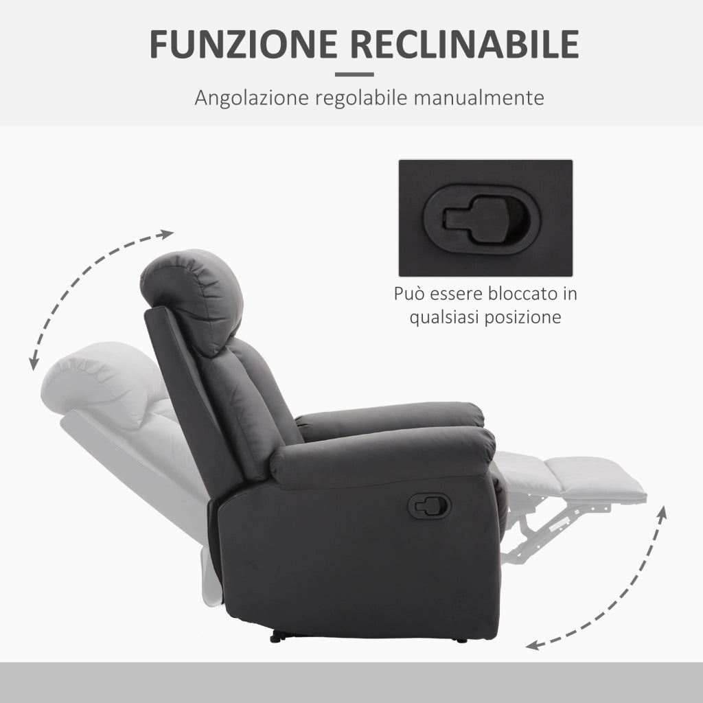 EasyComfort Poltrona Relax Reclinabile Imbottita Ergonomica con Poggiapiedi Pelle PU 80 x 97 x 107cm Nero