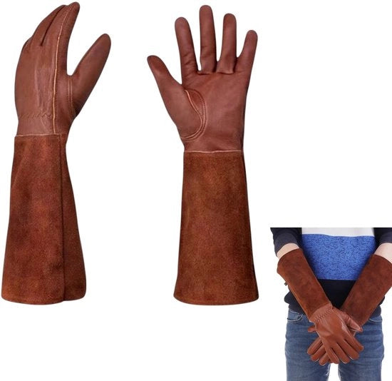 Manica da giardinaggio per donne/uomini - pelle di vitello resistentente alle spine - taglia e potatura rose/mirtillo - protezione lunga per il braccio, guanti da giardinaggio resistenti alle spine e taglienti con pelle lunga e pesante.
