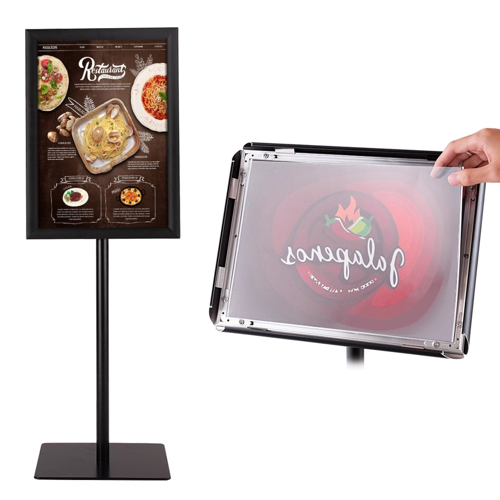 A3 Espositore da terra autoportante poster stand girevole e regolabile 78,5-123cm in metallo, Set da 2 Nero