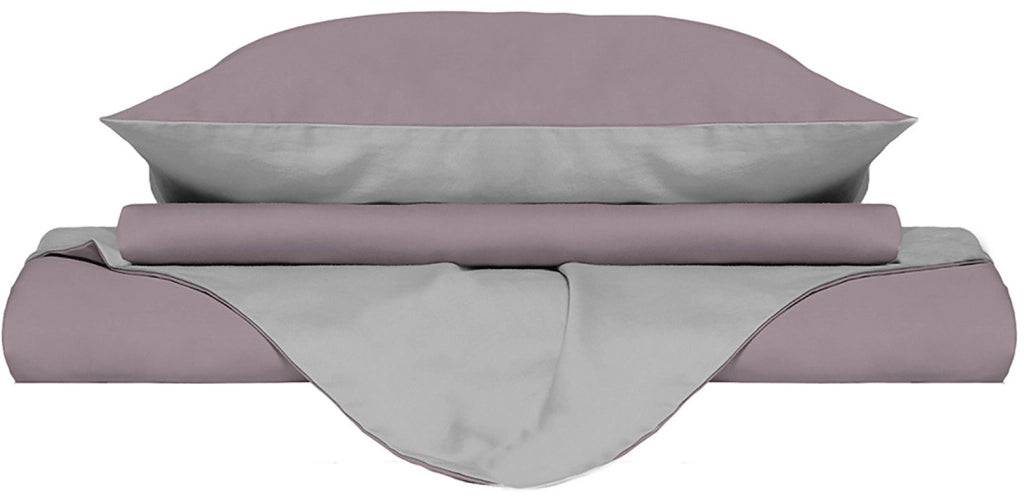 Copripiumino 1 Piazza e Mezzo con Sacco e Federe Doubleface Rosa Antico/Grigio Chiaro