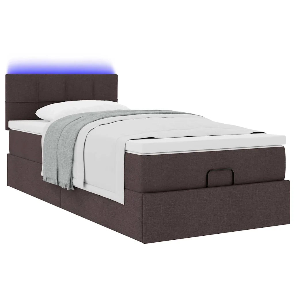 Pouf Letto con Materasso Marrone Scuro 100x200 cm in Tessuto