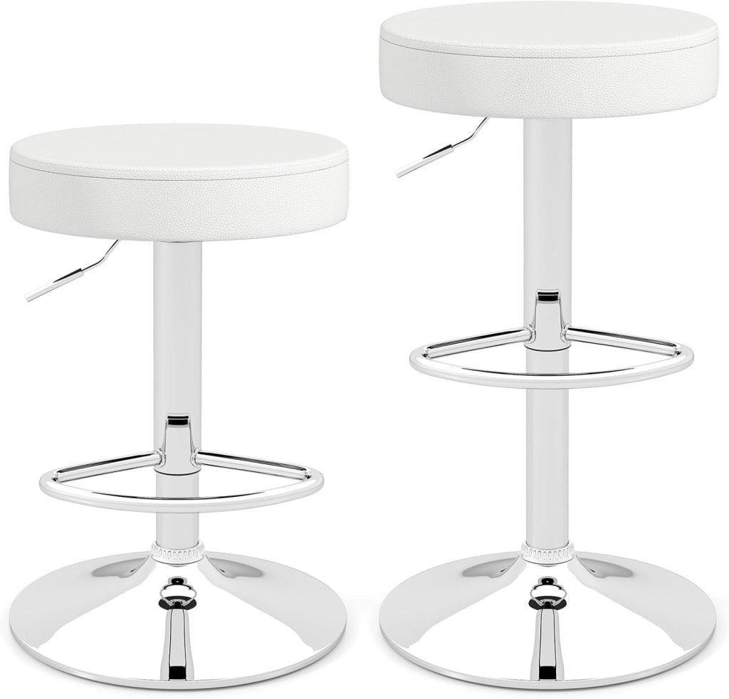 Set di 2 sedie da bar, sgabello girevole a 360° con poggiapiedi, base rotonda e antiscivolo, altezza regolabile da 65 a 85 cm, sedie alte per cucina, bar e soggiorno, colore: bianco