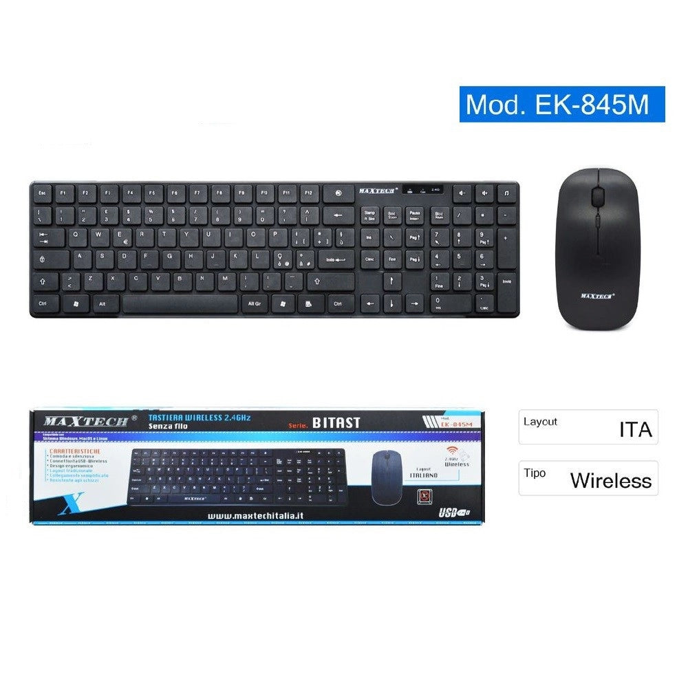 Trade Shop - Kit Tastiera Wireless Mouse Impermeabile 2.4ghz Per Pc Layout Italiano Ek-845m -