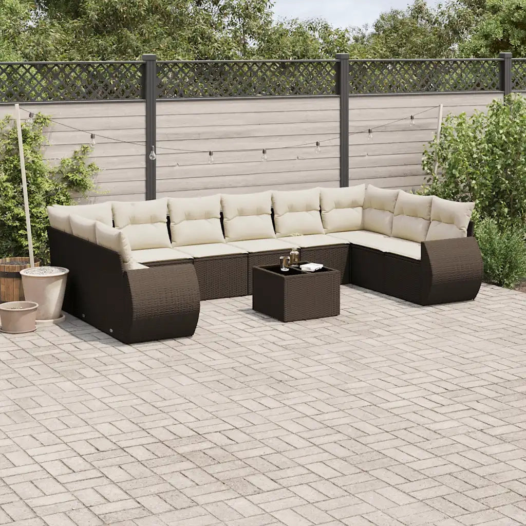 Set Divani da Giardino 11 pz con Cuscini Polyrattan Marrone 3254220