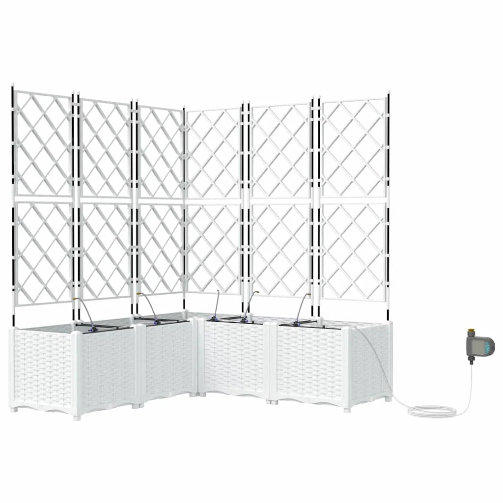 Set di 5 fioriere da giardino moderne con sistema di irrigazione 120 x 120 x 142 cm acciaio bianco 02_0058619