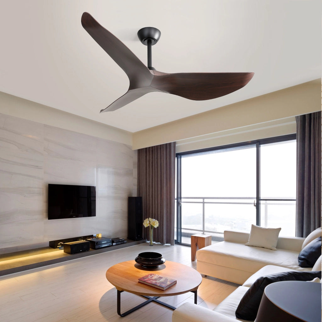 Ventilatore da soffitto 132 cm nero con 3 pale ABS, motore DC reversibile, 6 velocità e telecomando per interni