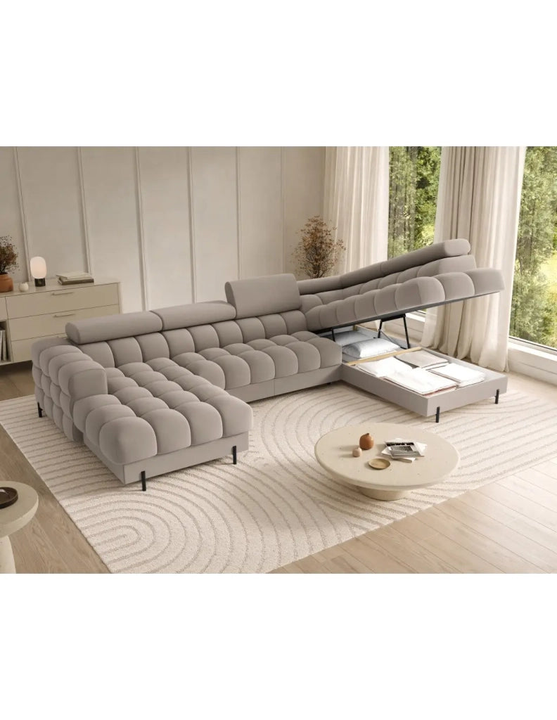 Divano panoramico convertibile Beige angolo destro FERARIA 358x93x202cm