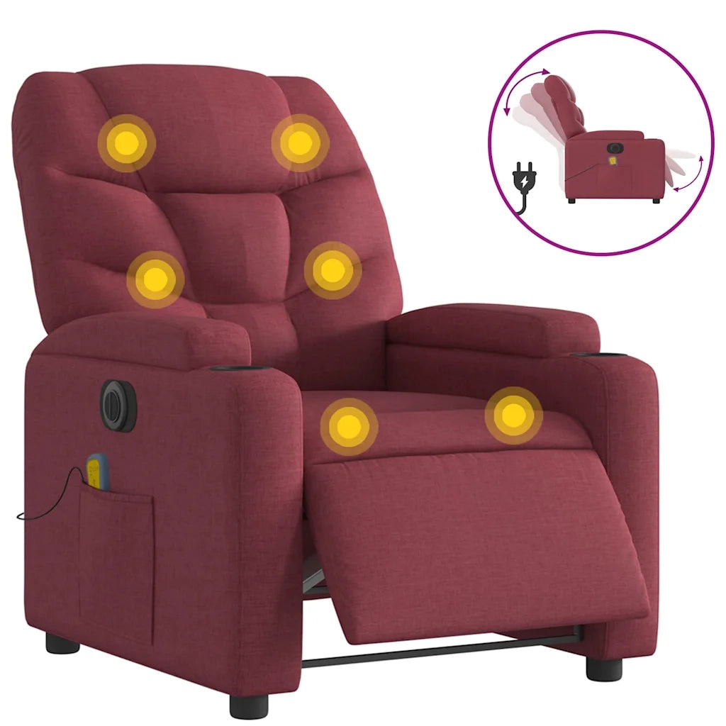 Divano Sedia-Poltrona Massaggiante Reclinabile Elettrica Rosso Vino Tessuto 645069