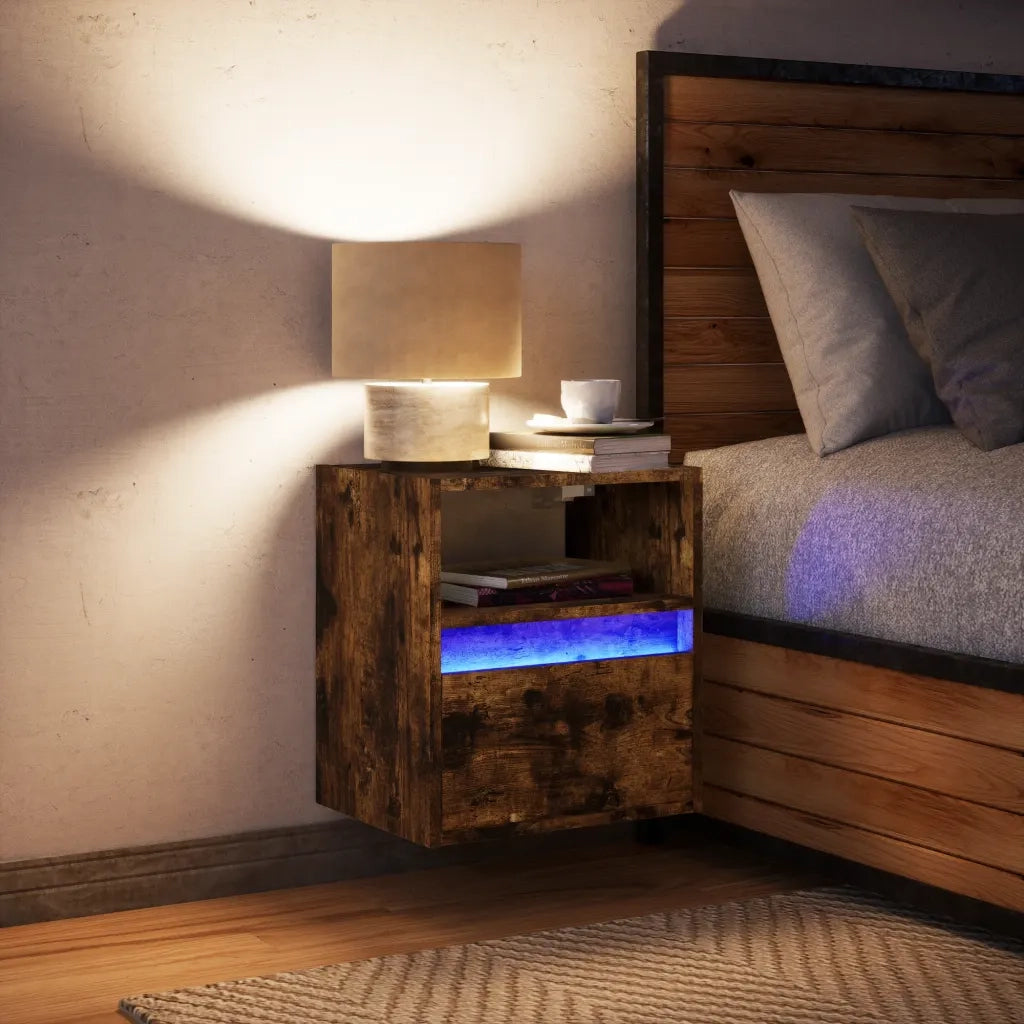 Comodino a Parete con luci LED Rovere Fumo 3307983