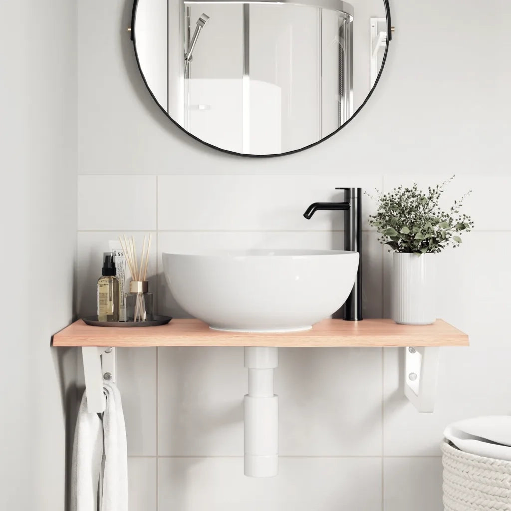 Ripiano a Parete per Lavabo in Acciaio e Massello di Rovere