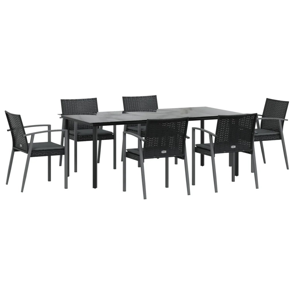 Set Pranzo da Giardino 7 pz con Cuscini in Polyrattan e Acciaio