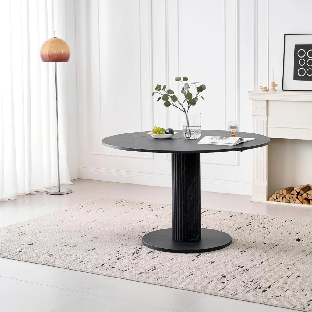 GrandCA HOME Tavolo da Pranzo Rotondo Moderno e Semplice, in Similtravertino Giallo, Diametro 115 cm, può Ospitare da 4 a 6 Persone
