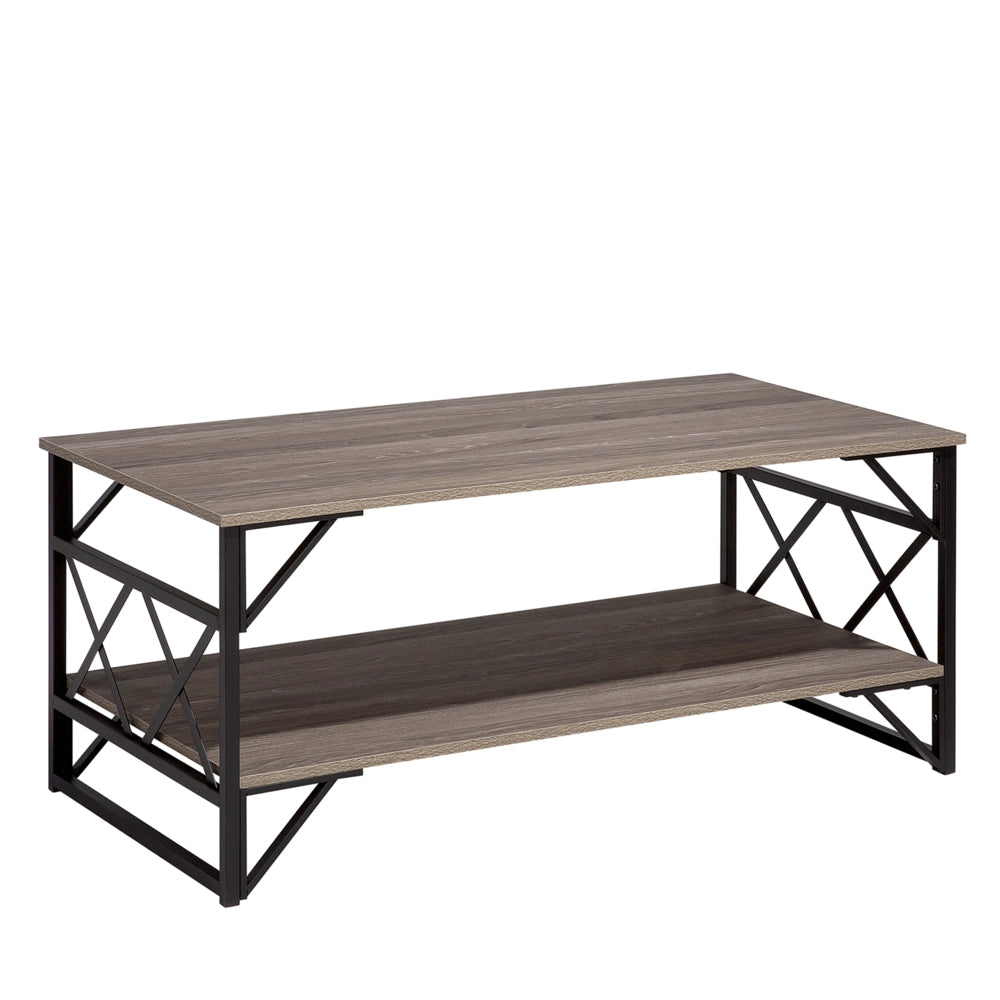 Tavolino da caffè Piano in legno color tortora Ripiano con struttura in metallo Nero 120 x 60 cm Piano in truciolare